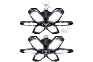 qimedo Motion Sensor Garage Light 2 Pack 150W Deformable LED Garage Lights Sensor Bright Garage Lights Motion Activated LED Shop Light with 6 Adjustable Wings for Garage Basement Attic Shop