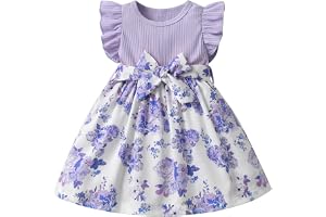 Vicexuga Infant Baby Girl Clothes Summer Dress Sleeveless Ruffled Floral Princess Dresses with Sash