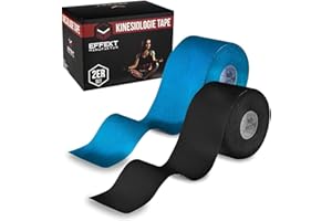 Effekt Manufaktur Kinesiology Tape Waterproof (16 ft x 2 in), 2 Rolls - Elastic Physio Tape for Muscle Support and Injury Recovery, Medical Tape, Kinetic Tape, Durable Kinesthetic Tape (Blue + Black)