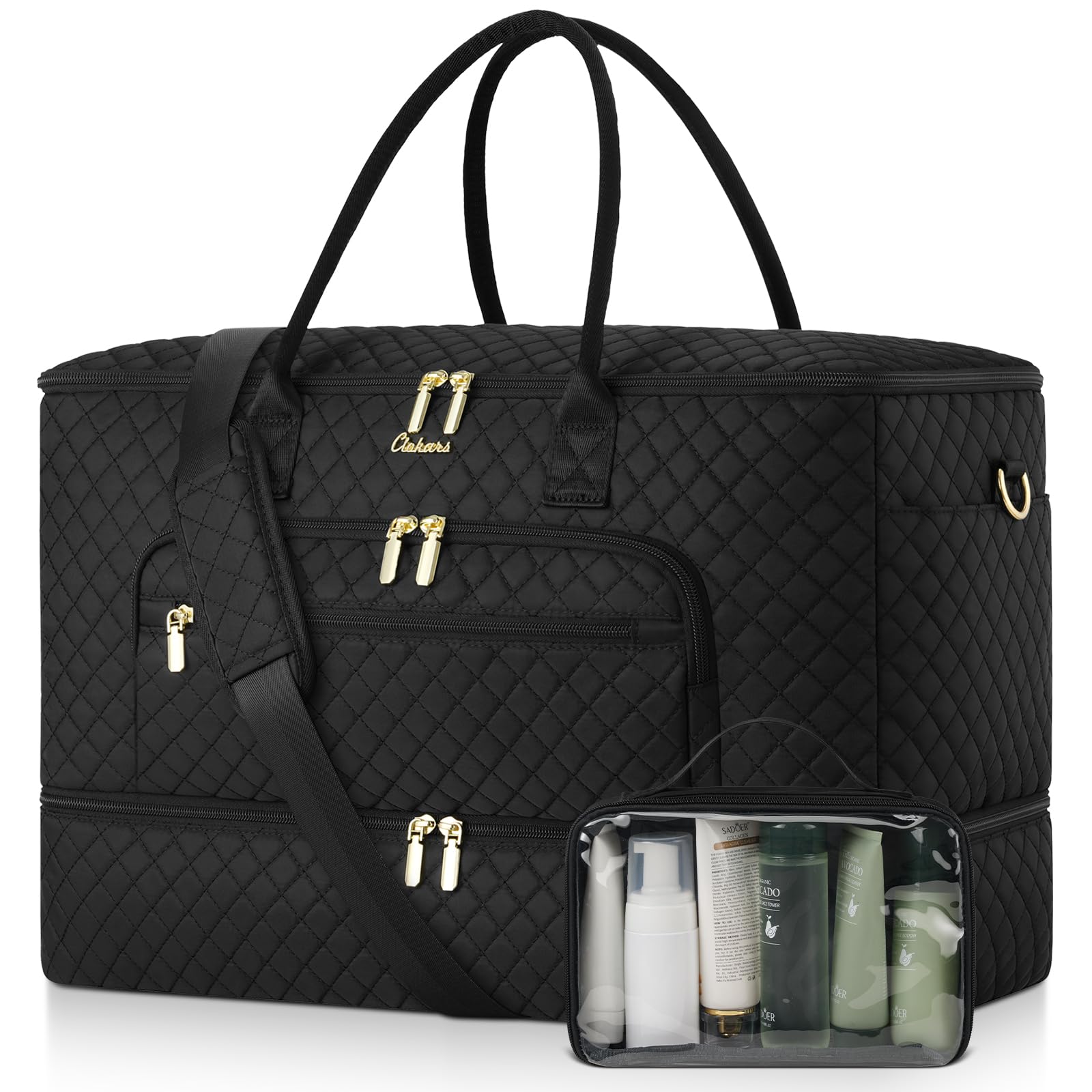 Photo 1 of CLOKARS Travel Duffle Bag, Wide Open Large Weekender Bag for Women with Shoe Compartment, Carry on Overnight Bags with Toiletry Bag, Hospital Bag for Women Labor Delivery with Wet Pocket (Black)