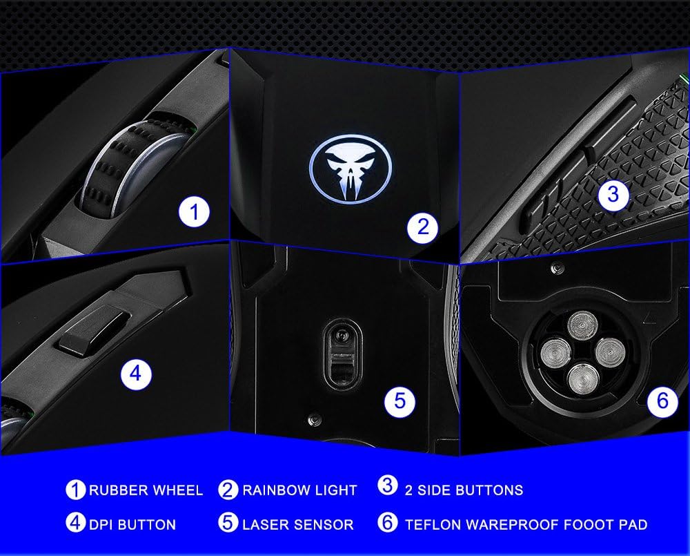 GT Gaming Mouse Wired [Breathing Light] Ergonomic Game USB Computer Mice RGB Gamer Desktop Laptop PC Gaming Mouse, 7 Buttons for Windows 7/8/10/XP Vista Linux, Black: Electronics