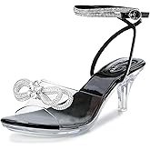 NBUUNBU Rhinestone Bowknot Strappy Clear Heels for Women - Ankle Strap Platform Sandals With Transparent High Heel - Sexy Crystal Slingback Stiletto Open Toe Comfy Party Wedding Shoes Mules Pump