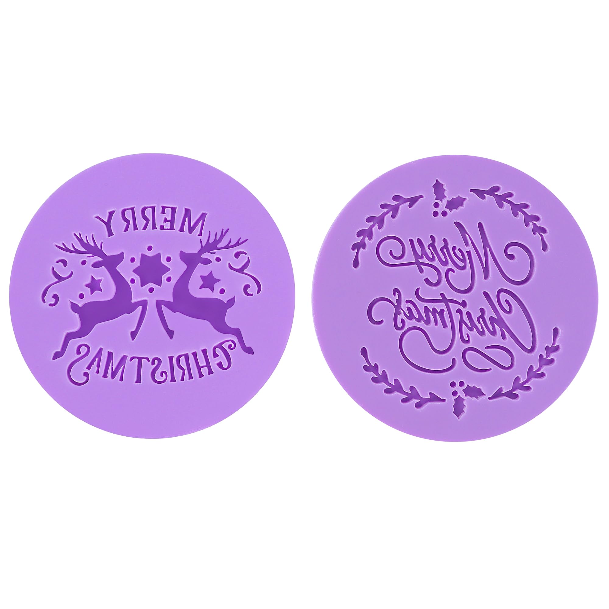 Merry Christmas Embosser/Stamp, 2PCS Christmas Celebrations Stamp for Cupcake, Cake, Cookie, Fondant Decoration (Style 1- Purple)