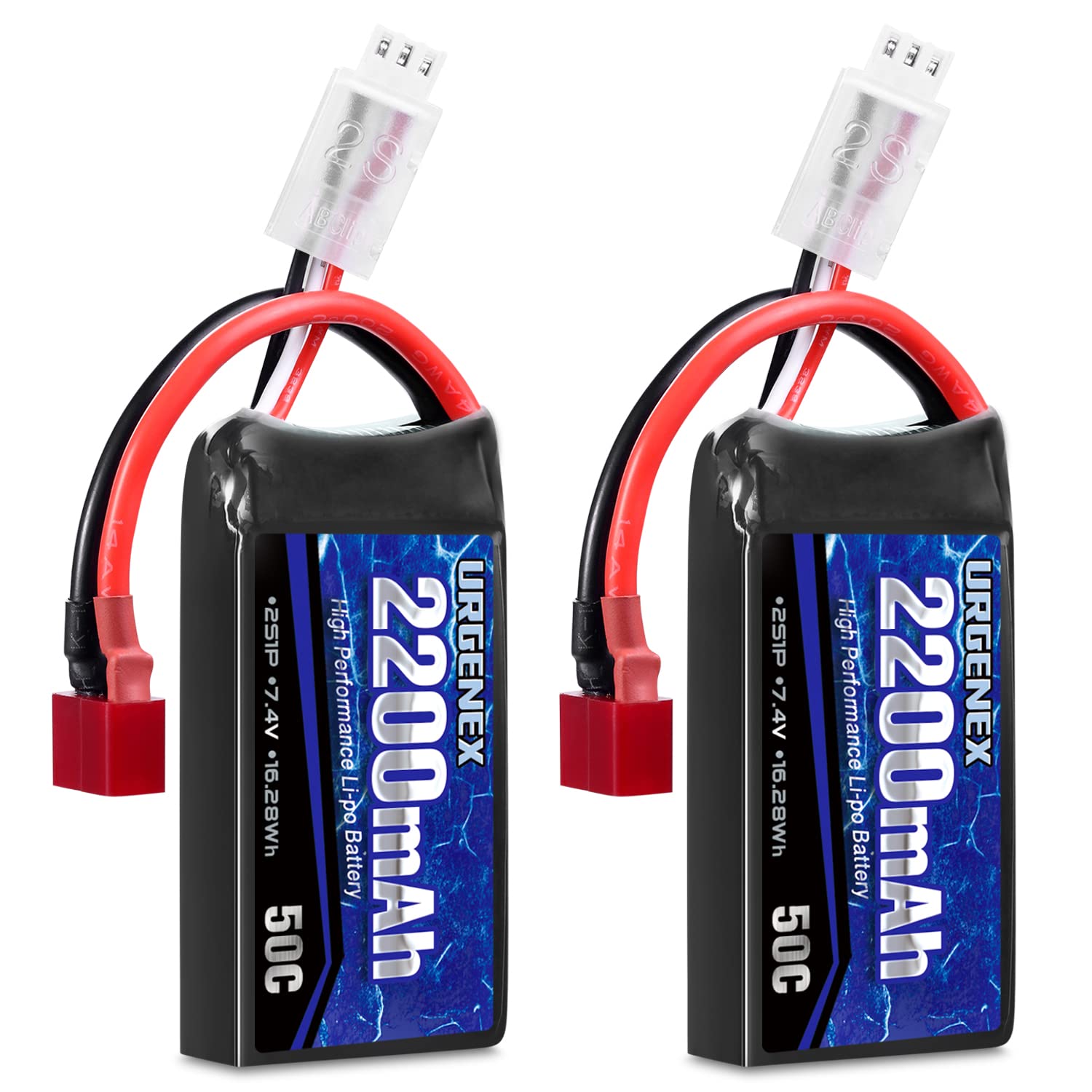 URGENEX 7.4V 2200mAh Lipo Battery 50C(Burst 80C) High Discharge Rate RC Batteries Deans T Plug Fit for RC Car Truggy, RC Airplane, FPV Drone, UAV Quadcopter and Helicopter