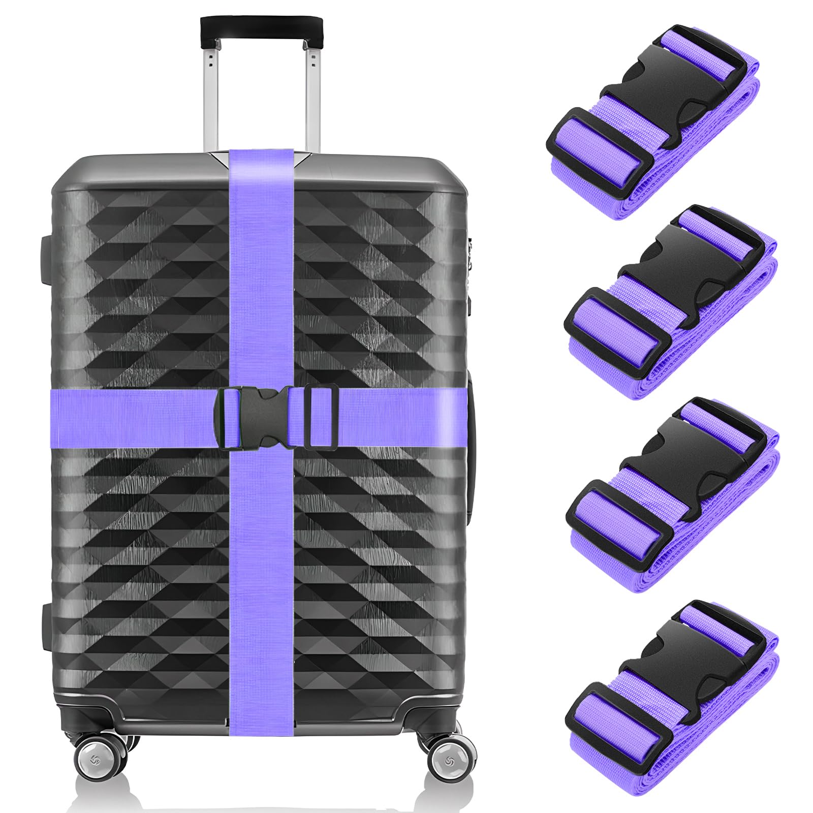 Photo 1 of BILIONE 4 Pack Luggage Straps 79" Long Belts Keep Suitcase Secure While Traveling, TSA Approved Add a Bag Premium Accessory for Travel Bag Closure (4 Pcs Purple)