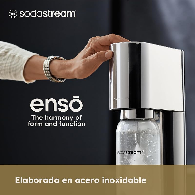 Enso - máquina premium de gaseificação de água em aço inoxidável, inclui garrafa de 1 litro para gaseificação e segura para máquina de lavar loiça.