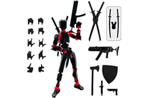 QAONIE (Assembly Completed) 3D Printed Figure 5.54-inch Dummy13 with Weapon Expansion Set, Full Body Mechanical Movable Toy, Desk Decoration. (Black)