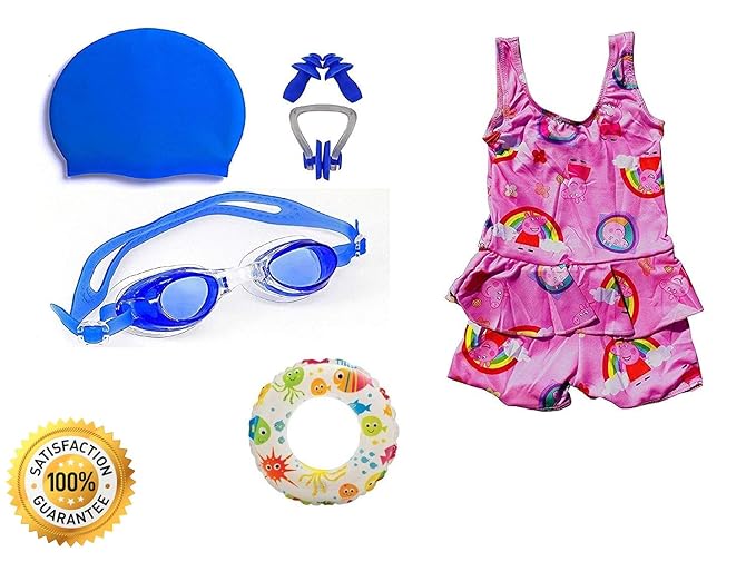 Baby & Sons Girls Swimming Kit with Swimming Costume (Color/Design May