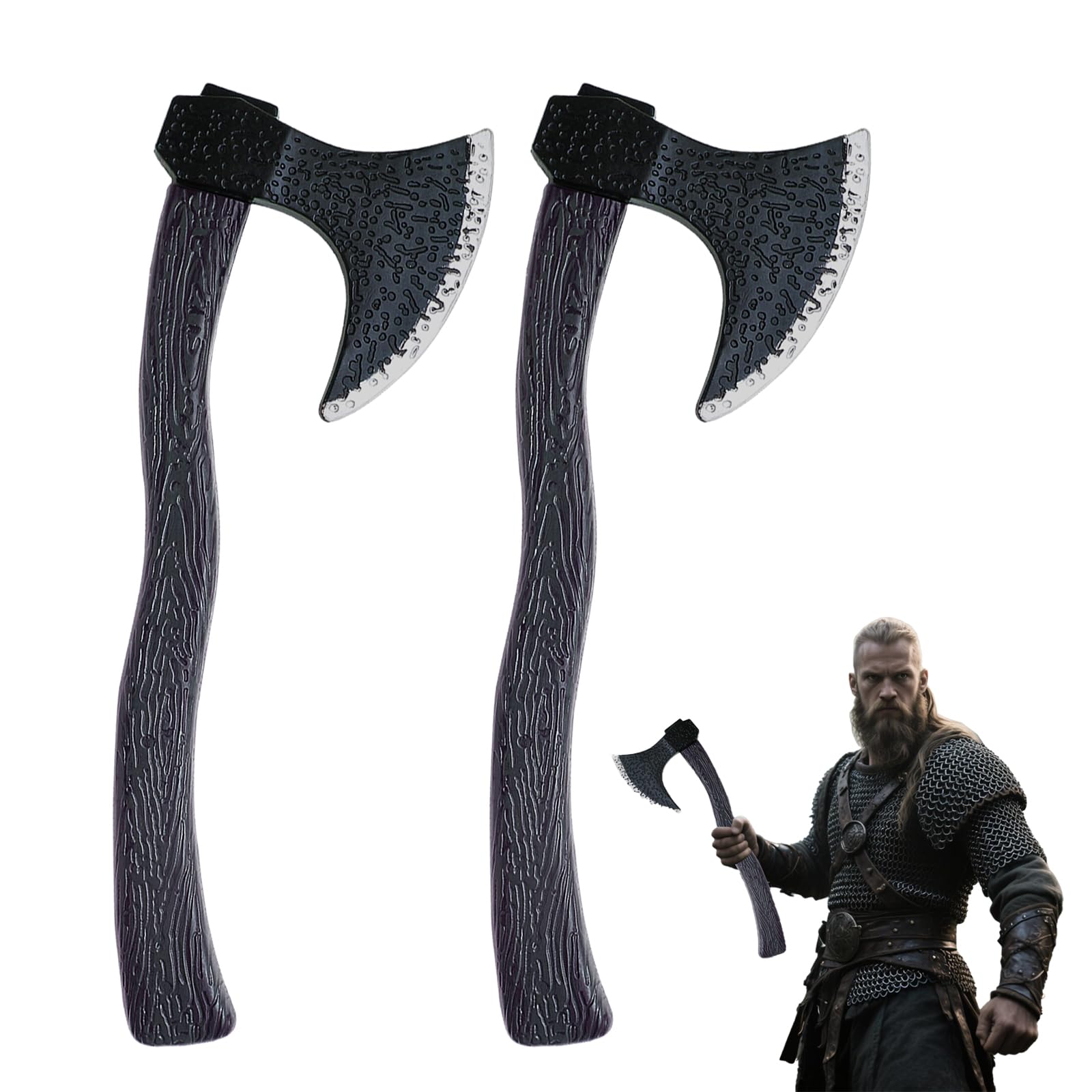 Photo 1 of 2pcs Plastic Viking Axe Costume Props,Fake Axe for Children Adult Halloween Party Role-Play Dress Up Weapon Accessories (Black)