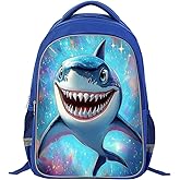 ZRENTAO Kids Backpack, 3D Reflective Cartoon, 600D Polyester & Dual Zippers, 17" Bookbag with Ergonomic Design for boys & girls age 6-18, Schark Space Style for school Children Kids