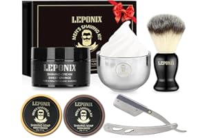 LEPONIX Straight Razor Shaving Kit for Men - 2 Packs Shaving Soap, Straight Edge Razor, Shaving Cream, Brush & Bowl - Unique Gifts Set for Men, Him, Dad - Stocking Stuffers,Father’s Day (Sweat Orange）