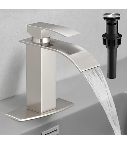 Waterfall Bathroom Faucet 3 Hole, 2 Square Handle Modern Widespread RV Lavatory Sink Faucet With Cupc Water Supply Lines, Solid Brass - View #7