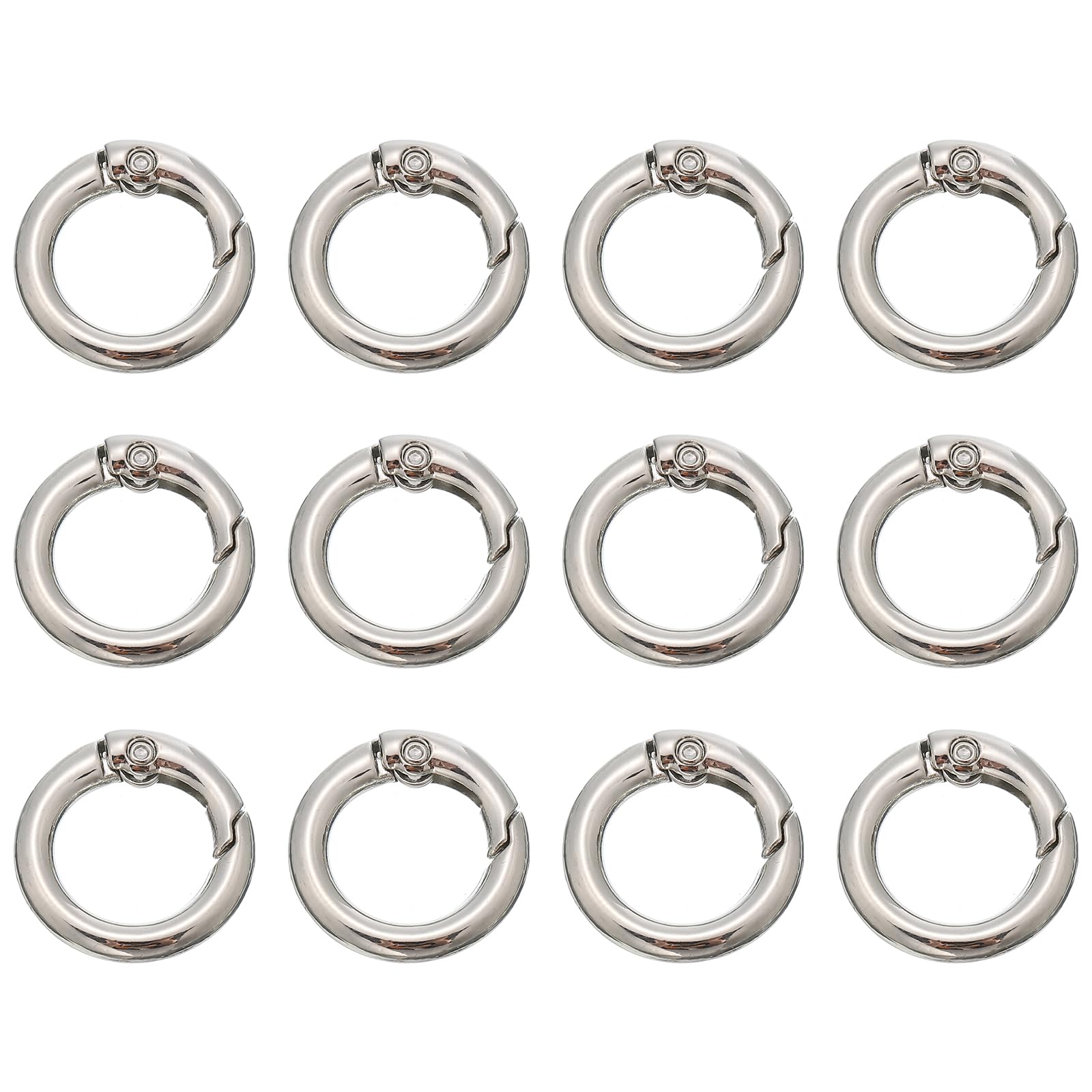 PATIKIL 25mm Spring O Ring Round Snap Clip, 12 Pcs Circle Trigger Keyrings Buckle Zinc Alloy Small Clamp Clasp for Purse Handbag, Silver Tone