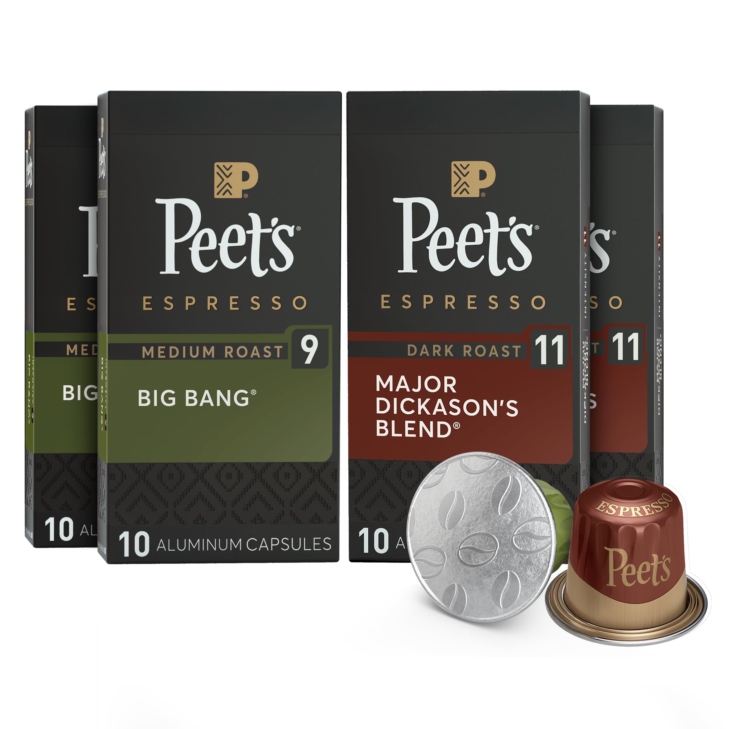 Peet's Coffee, Dark and Medium Roast Signature Blend Espresso Capsules, Compatible with Nespresso Original Machines - Variety Pack 40 Count (4 Boxes of 10 Espresso Capsules) Image