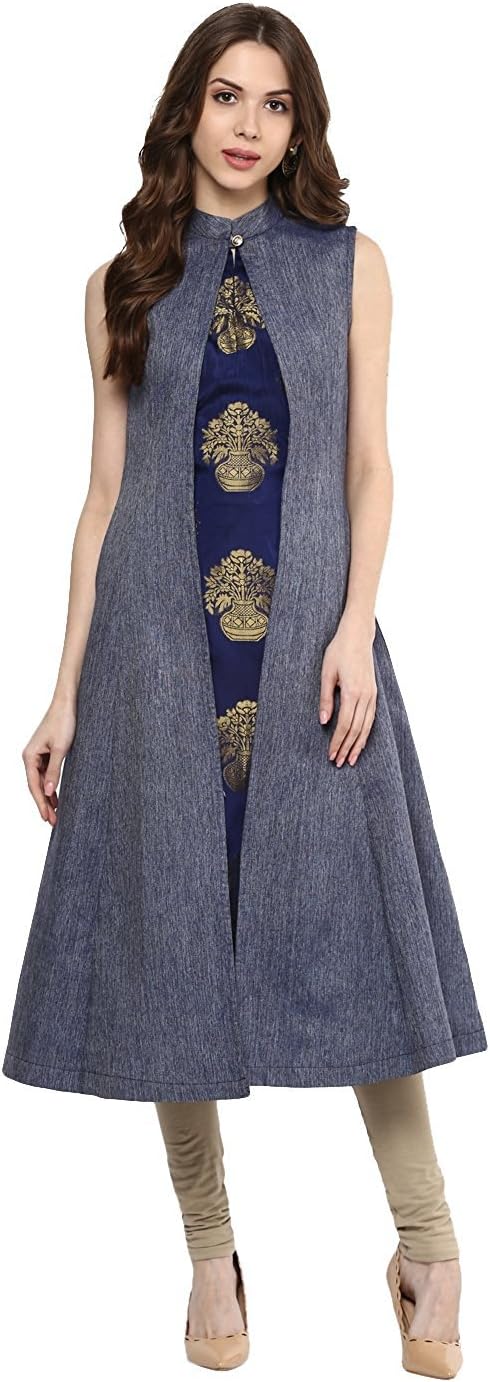 Divine International Women's Denim A-Line Blue Color Casual Long Kurti