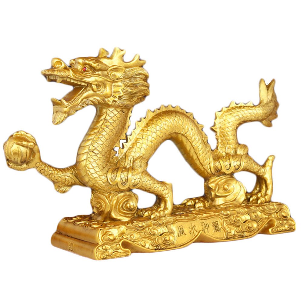 Bwinka Gold Chinese Feng Shui Dragon Figurine Statue Symbol of Luck & Success Chinese Dragon Ornaments
