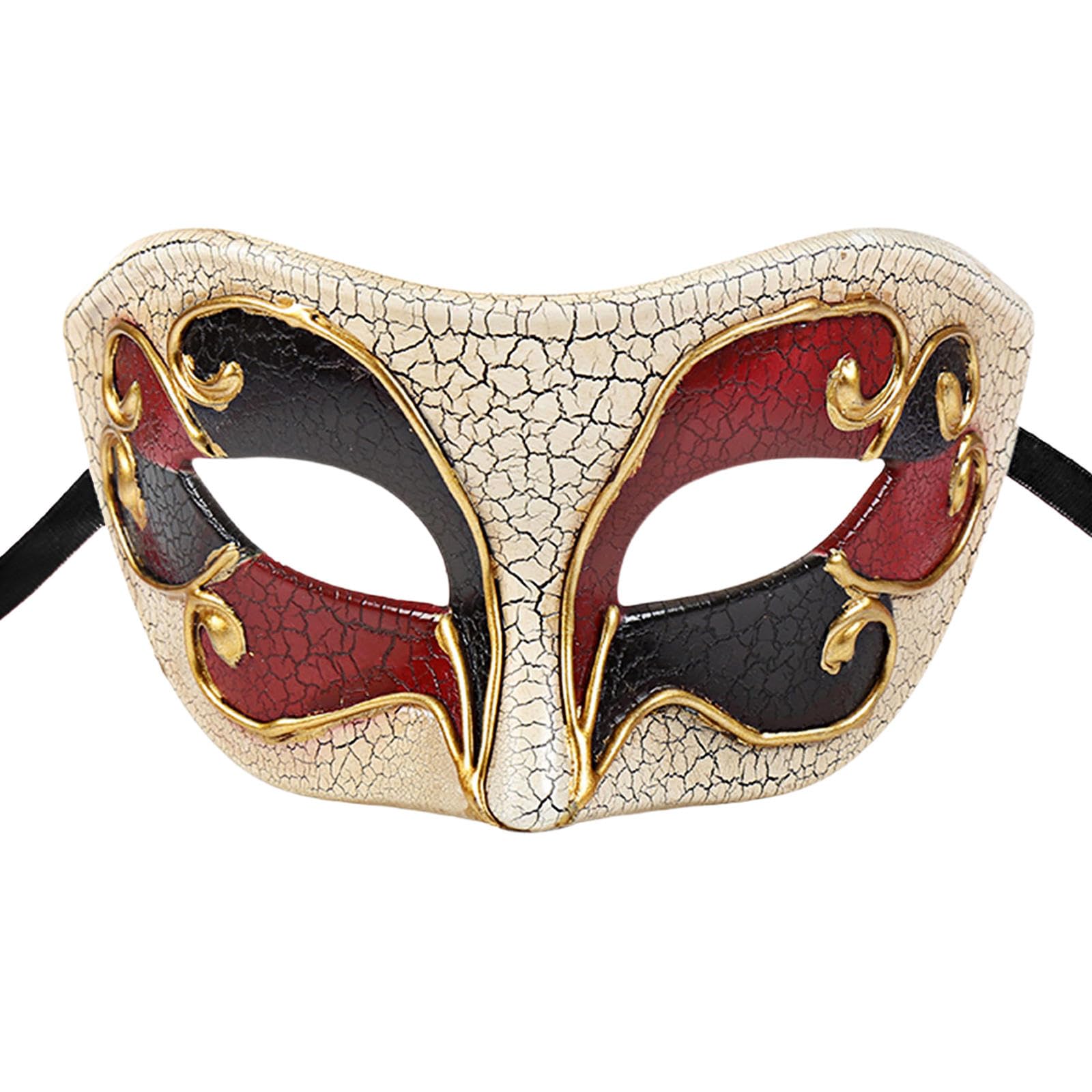 Oidea Masquerade Mask for Men: Retro Venetian Style Cracked Half Face Mask Mascarade Ball Mardi Gras Halloween Costume Phantom Of The Opera Party Prom Ball Masks Red