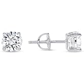 925 Sterling Silver Round Solitaire Cz Screw Back Stud Earrings Rhodium Plated