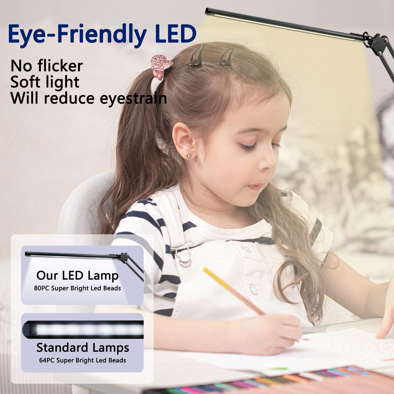 HaFundy LED Desk Lamp [Ultra-Thin Lamp Bar], Metal Swing Arm Desk Light with Clamp, Eye-Caring Desk Lamp, Architect Modern Desk Lamps, 3 Color Modes, 10 Dimmable Brightness, 12W Desk Lamps for Home Office - - 