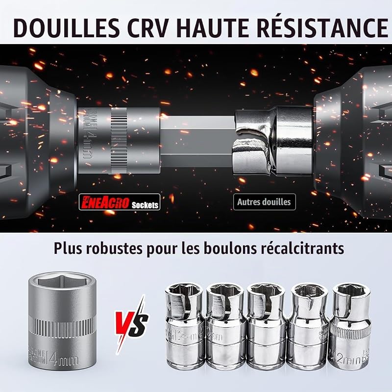 Coffret Cliquet 46 Pièces, Malette Outils avec 1/4", Douilles, Extensions, Bits, Acier Chrome-Vanadium, Coffret Douille Inclus