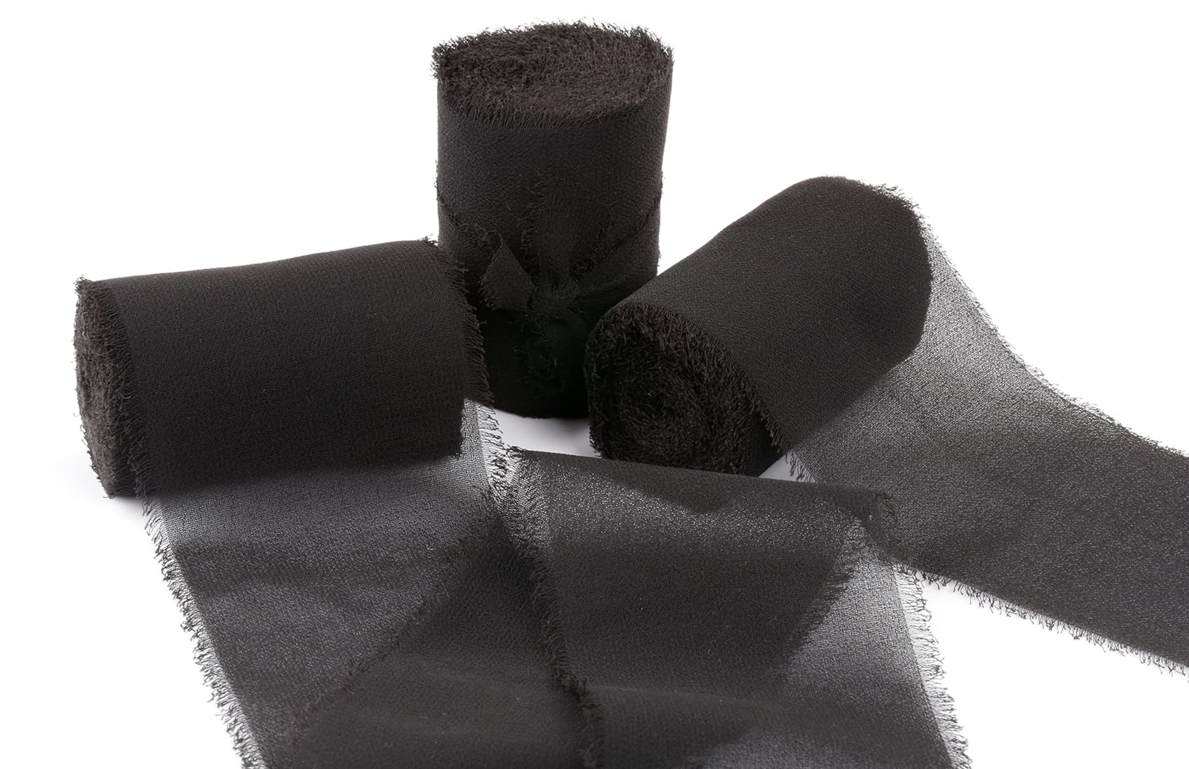 Joycrosso 3 Rolls Handmade Fringe Chiffon Ribbon Frayed Edges Black Ribbon 60mmX4.5Meter, Great for Wedding Invitations, Bridal Bouquets, Decor Tie Gifts Wrapping, DIY Crafts