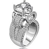 Uloveido Platinum Plated Big Love Heart Cubic Zirconia Wide Cluster Architecture Statement Rings Engagement (Size 6 7 8 9 10) Y429