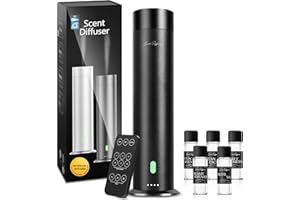 XSPIDEM Hotel Diffuser Starter Kit, Waterless Essential Oil Diffuser - 1000 Sq Ft Coverage, Waterless Diffusers for Home Included 5 Scent Oils, App Control, Black, 11In