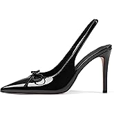 Eteridrey Black Slingback Heels for Women, 4" Closed Pointed Toe Stiletto High Heels Pumps with Bow, Dress Shoes for Work & Office
