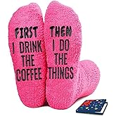 AURIXTAL Coffee Gifts for Women, Coffee Fuzzy Socks, Stocking Stuffers, Rose Red