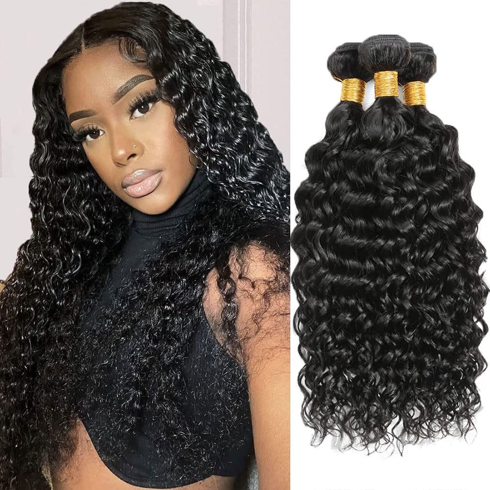 Vallbest Human Hair Water Wave Bundles 10A Brazilian Human Hair Bundles 100% Unprocessed Virgin Remy Hair (24 26 28 Inch) Wet and Wavy 3 Bundles Human Hair Extensions for Black Women — image 1