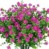 KLEMOO Artificial Flowers Fake Outdoor UV Resistant Boxwood Plants Shrubs 4 Pack, Faux Plastic Greenery for Indoor Outside Hanging Planter Home Office Wedding Farmhouse Decor (Fushia)