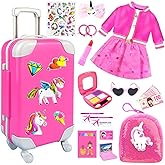 23Pcs 18 Inch Girl Doll Accessories Case Luggage Travel Play Set with Clothes, Bag, Computer Glasses, Makeup, Stickers, Stuff for 18 inch Doll - Christmas & Birthday Gift