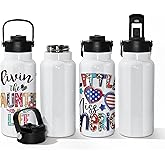 AGH 32 oz Sublimation Water Bottle Blanks, 4 Pack Double Wall Vacuum Flask Stainless Steel Sublimation Tumbler blank Sports Wide Mouth Water Bottle with Straw and Portable Handle