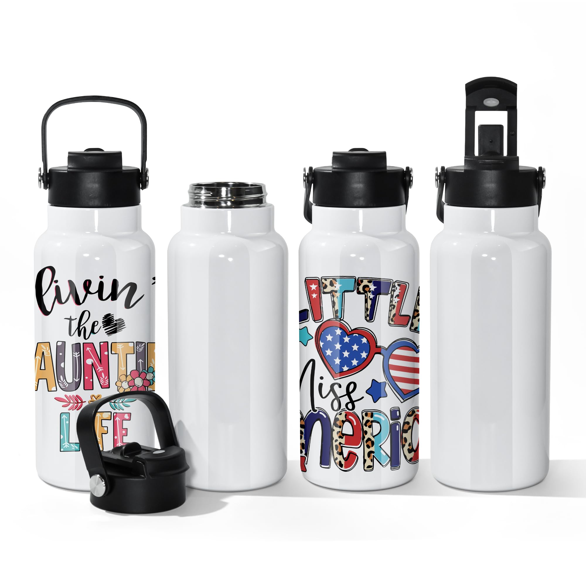 Photo 1 of *ONLY 1* AGH 32 oz Sublimation Water Bottle Blanks, 4 Pack Double Wall Vacuum Flask Stainless Steel Sublimation Tumbler blank Sports Wide Mouth Water Bottle with Straw and Portable Handle