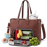 LOVEVOOK Lunch Tote Bag for Women, 3 in 1 Work Bag with Leakproof Cooler Compartment, Laptop Bag with Large Cup Holder for Office, College, Casual, Retro Brown