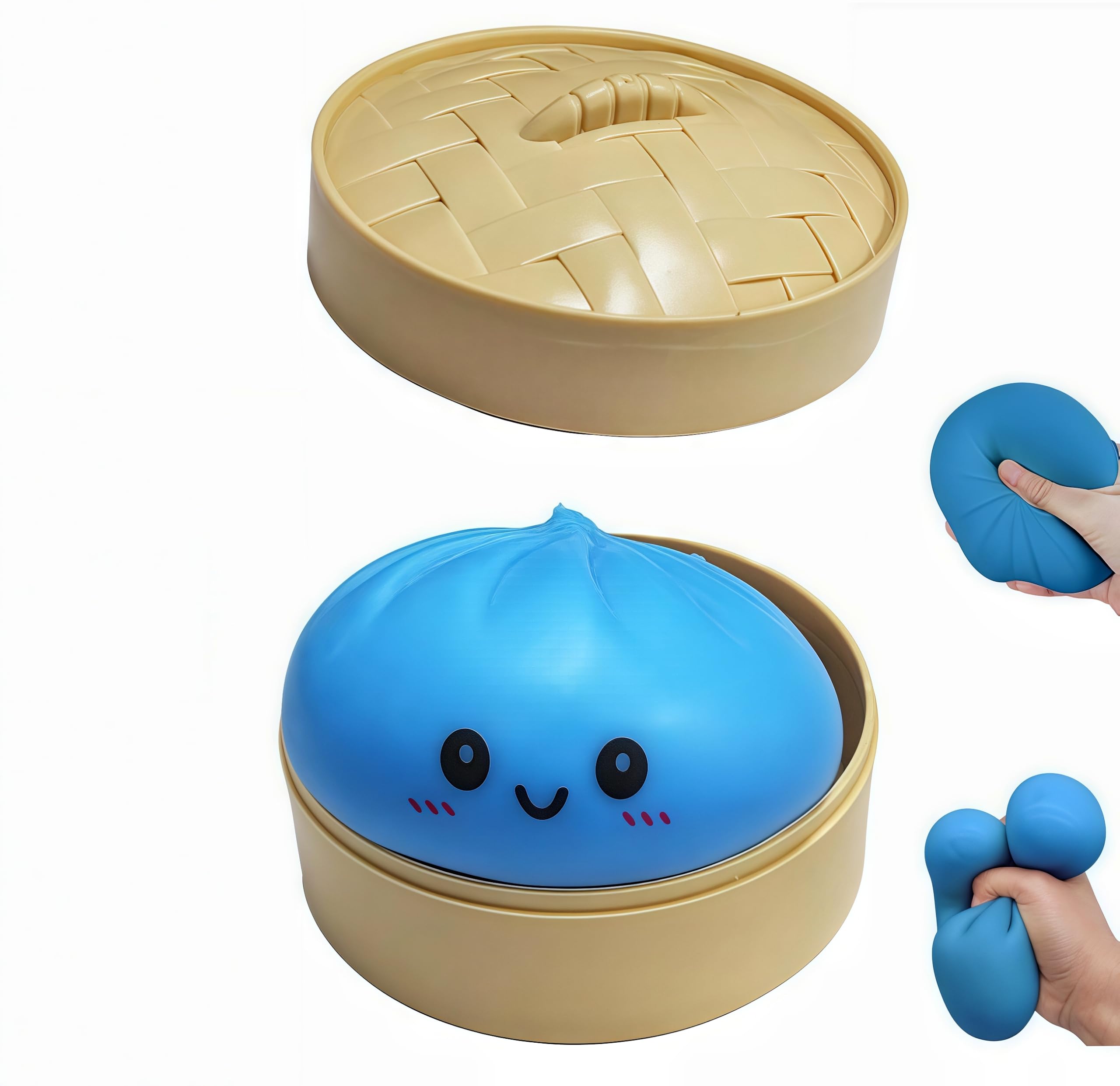 Giant Glitter Dumpling, Giant Dumpling Squishy, Mega Rainbow Dumplings, Cute Anxiety Relief Fidget Toy, Soft Squeeze Decompression Dough for Adults (Blue)