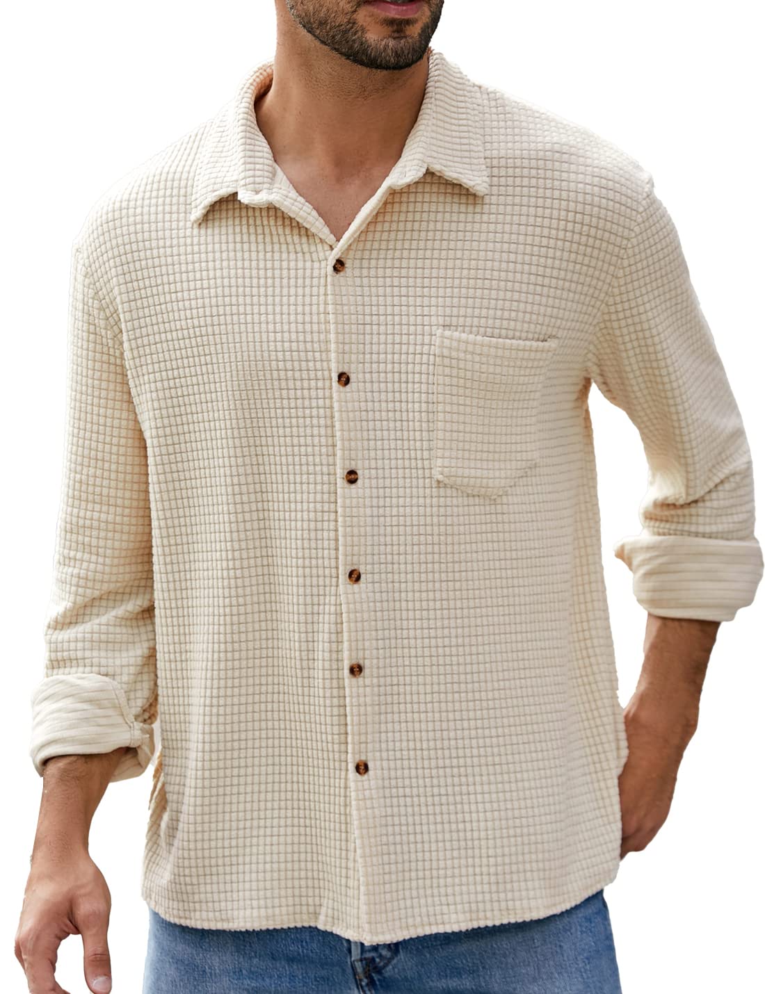 PAODIKUAI Men's Retro Short Sleeve Corduroy Shirt Casual Button Down ...