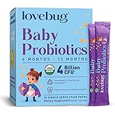 LOVEBUG Award Winning USDA Organic Probiotic for Babies | Multi-Strain 4 Billion CFU | Easy-to-Take Powder | Sugar Free | Ages 6-12 Months | 30 Packets