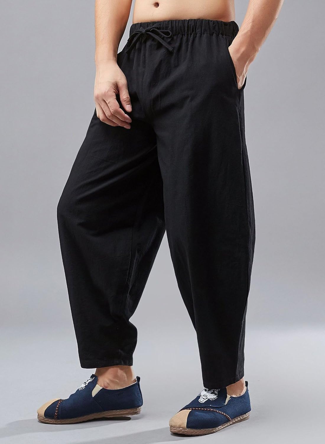 MAFANBUY Unisex Harem Pants Summer Cotton Hemp Gym Yoga ...