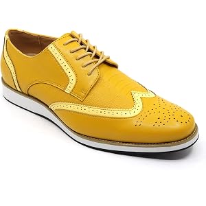 Men's Dress Shoes, Wingtip Brogue Lace-Up Oxford, White Rubber Sole MC-174