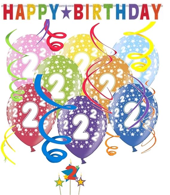 Libetui 2.Geburtstag Dekoration Geburtstag Deko-Set 'Stern' Happy Birthday farbenfrohe Partykette Bunte Girlande Spirale Luft