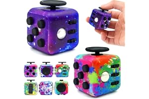 Lollyx Fidget Toy Cube, 6 Sided Stress Relief & Focus Toy for Adults & Kids, 2 Pack Cube Fidget Toys Hand-Held for Adults, Audible/Silent Cube Toys Fidget for ADD/ADHD/OCD