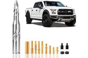 LENARELI 5.5in Chrome Bullet Antenna 50 Cal Truck Antenna Fittings， Fit for Ford F150 F250 F350 Raptor/Dodge RAM 1500 2500 3500/Chevrolet Silverado & GMC Majority Short Replacement Antenna (Chrome)