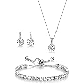 UDYLGOON Bridesmaid Jewelry Set Round Cubic Zirconia Earrings Necklace Bracelet Set for Women Wedding Party Prom Daily
