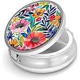 Pill Box-3 Compartment Small Pill Case for Purse &amp; Pocket Mini Metal Pill Holder Travel Pill Container to Hold Supplements Vitamins BPA-Free (Garden Flower)