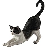 Veronese Design 4 7/8 Inch Black and White Cat Stretching Resin Hand Painted Figurine