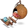 SunGrow Hermit Crab Coco Hut with Ladder, Hamster & Hermit Crab Hideout, Coconut Hide for Reptiles, Crab Cage Climbing Toys, Coconut Shell Mouse House, Hermit Crab Habitat Tank Accessories, 5"