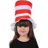 Dr. Seuss Cat in the Hat Kids Costume Hat Accessory- Striped Stovepipe Hat with Brim - Officially Licensed