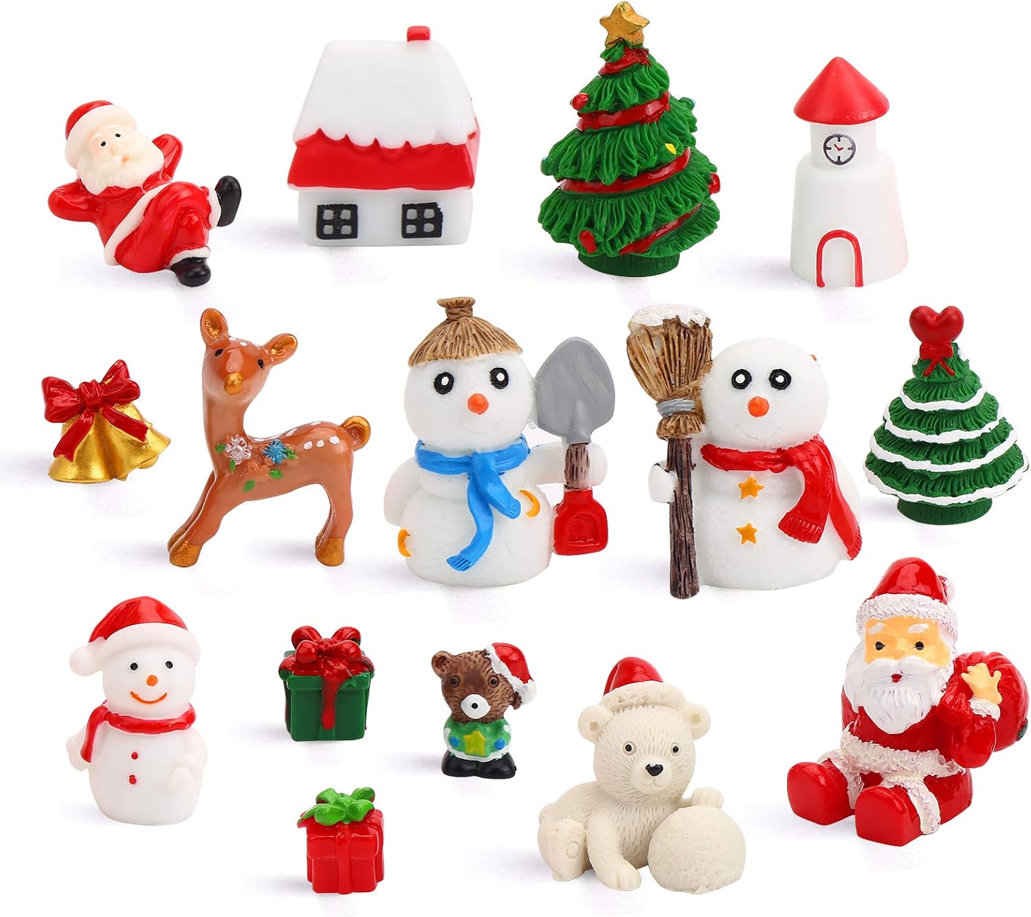 FINGOOO 15 Pieces Christmas Resin Ornament, Christams Tableware