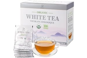 Soeos Organic White Tea Bags, 6.3oz (180g) 100 Count, Floral Aroma & Smooth Taste, Loose Leaf Tea Bags for Hot or Iced Tea, E
